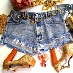 Levis 517 Orange Tab Upcycled Distressed Vintage High Rise Cut- Off Shorts
